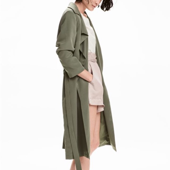 H&M Jackets & Blazers - 3/$30 H&M Khaki Green Belted Trench Coat Sz 2